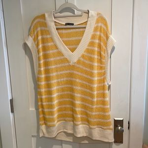Zara Cream & Yellow Striped Vest V Neck
